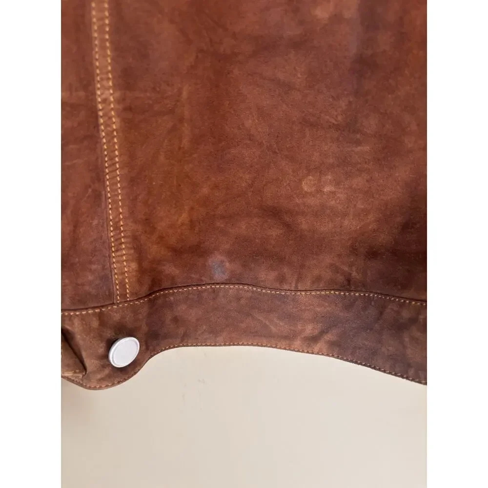 Quince Suede Trucker Jacket Brown Goat Leather Great Patina XS/S READ - Picture 6 of 10